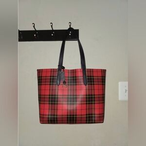 Coach Red and Black Plaid Tote